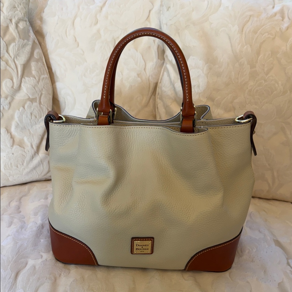 Dooney & Bourke Brenna Cream and Brown Leather Satchel